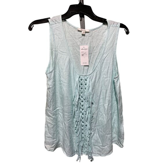 Ella Moss Aqua Tank Top with Fringe down Front scope Neck‎ - Picture 1 of 4